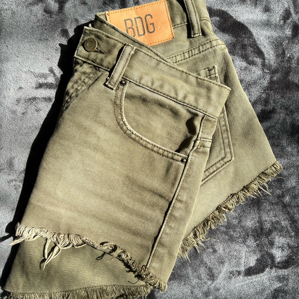 Urban Outfitters BDG Olive Green Frayed Denim Shorts